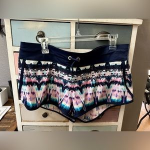Athleta swim shorts, navy & print L